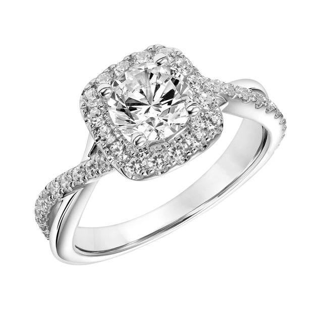 31-11146ERW-E.00 - Goldman - Diamond Halo Engagement Ring with Half Diamond Half Polished Twisted Shank