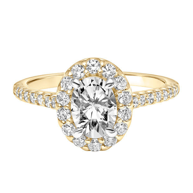 Classic Oval Diamond Halo Engagement Ring with  Diamond Shank