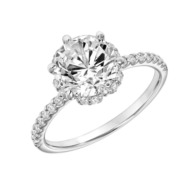 Classic Six Prong Setting Engagement Ring with Hidden Halo and Diamond Shank
