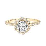 Contemporary Hexagon Halo Diamond Engagement Ring