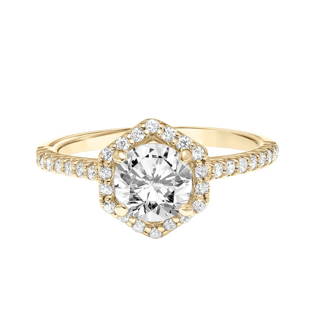 Contemporary Hexagon Halo Diamond Engagement Ring