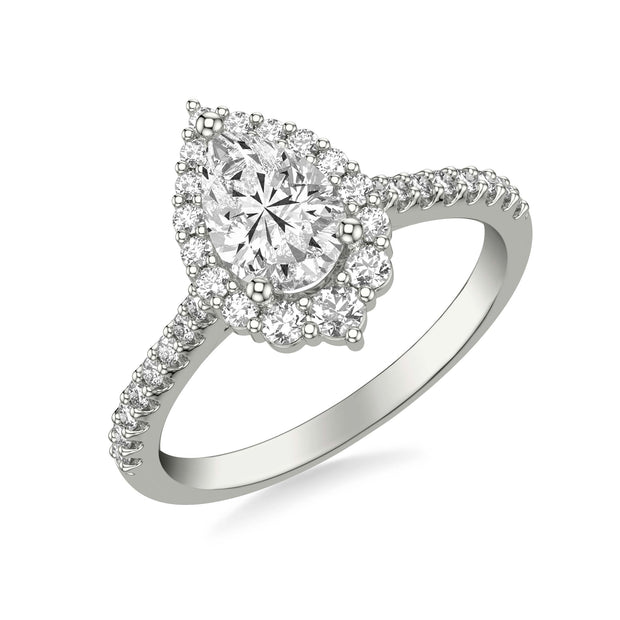 31-12080EPW-E.00 - Goldman - Classic Pear Diamond Halo Engagement Ring with Graduated Diamonds and Diamond Shank