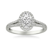 Contemporary Oval Halo Split Shank Diamond Engagement Ring