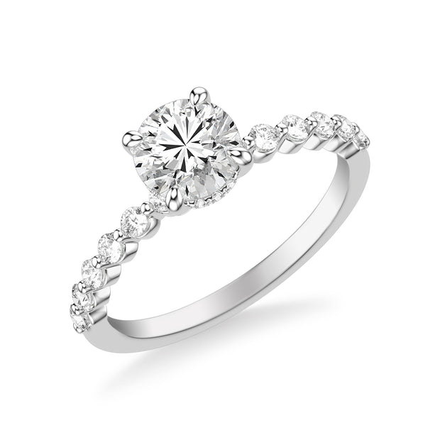 Classic Engagement Ring with Hidden Diamond Halo and Single Shared Prong Diamond Shank
