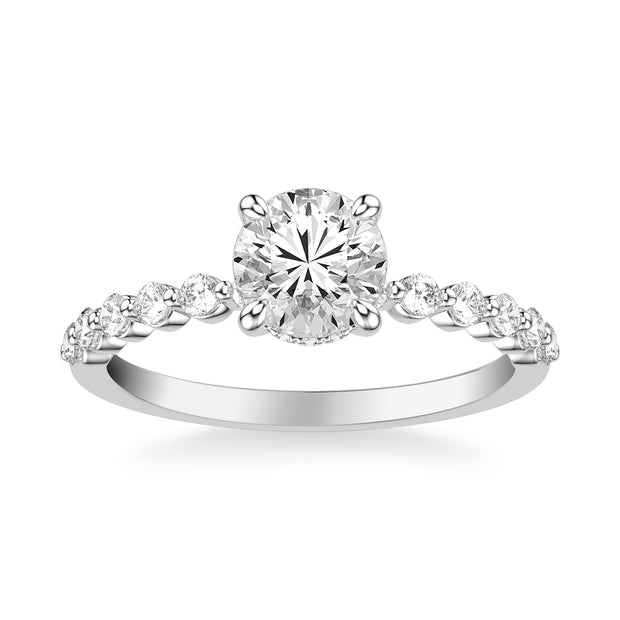 Classic Engagement Ring with Hidden Diamond Halo and Single Shared Prong Diamond Shank