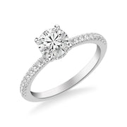 Classic Engagement Ring with Hidden Diamond Halo and Round French Pave Diamond Shank