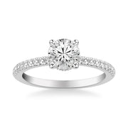 Classic Engagement Ring with Hidden Diamond Halo and Round French Pave Diamond Shank