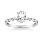 Classic Engagement Ring with Hidden Diamond Halo and Single Shared Prong Diamond Shank