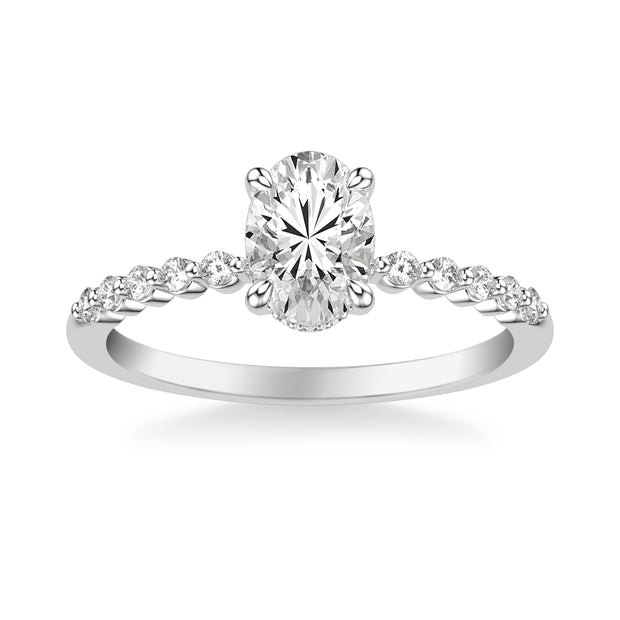 Classic Engagement Ring with Hidden Diamond Halo and Single Shared Prong Diamond Shank