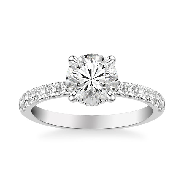 Classic Engagement Ring with Hidden Diamond Collar and Diamond Shank