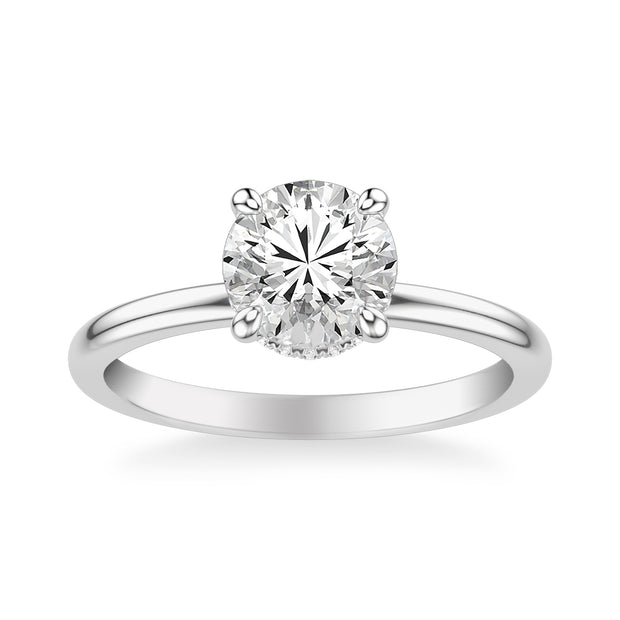 Classic Solitaire Engagement Ring with Diamond Collar and Polished Shank