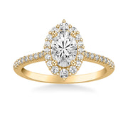 Classic Oval Diamond Halo Engagement Ring with Graduated Diamonds and  Diamond Shank