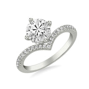 Contemporary Floating Diamond Engagement Ring with V Curved Diamond Shank