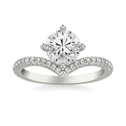 Contemporary Floating Diamond Engagement Ring with V Curved Diamond Shank