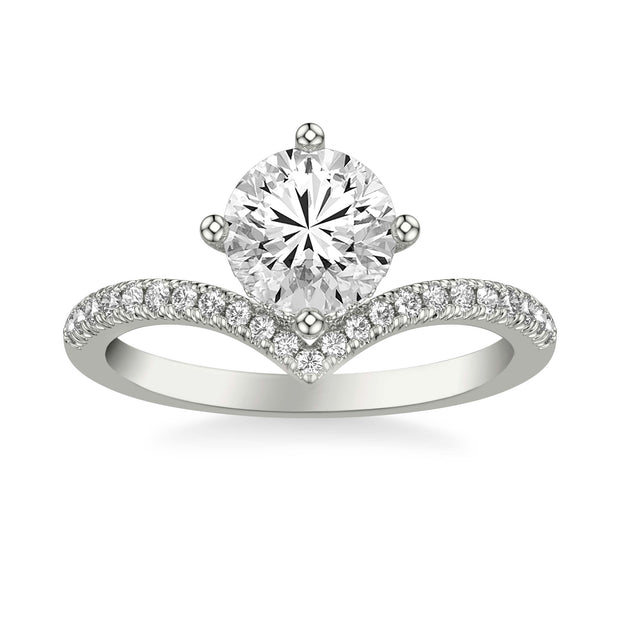 Contemporary Floating Diamond Engagement Ring with V Curved Diamond Shank