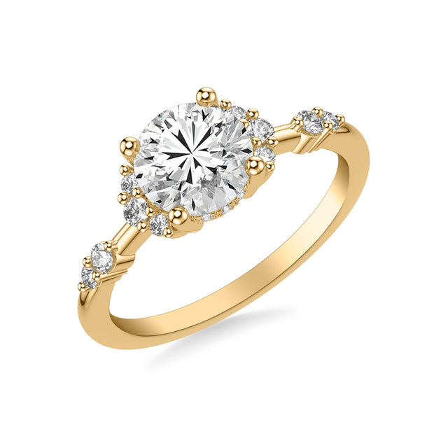 Contemporary Hidden Halo Engagement Ring with Two Round Diamond Cluster Accented Band
