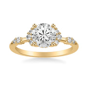 Contemporary Hidden Halo Engagement Ring with Two Round Diamond Cluster Accented Band