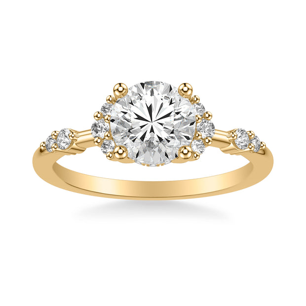 Contemporary Hidden Halo Engagement Ring with Two Round Diamond Cluster Accented Band