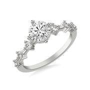 Contemporary Engagement Ring with Hidden Halo and Single Diamond Station Accented Band