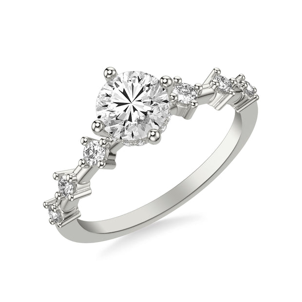 Contemporary Engagement Ring with Hidden Halo and Single Diamond Station Accented Band