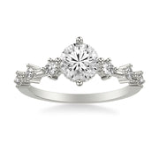Contemporary Engagement Ring with Hidden Halo and Single Diamond Station Accented Band