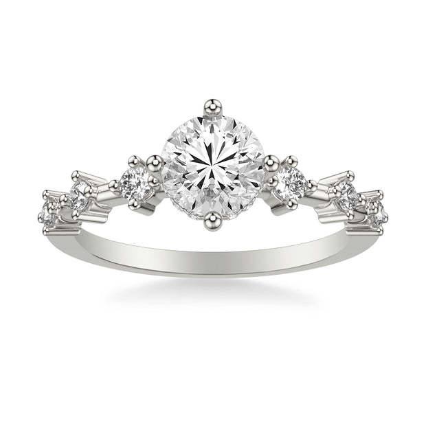 Contemporary Engagement Ring with Hidden Halo and Single Diamond Station Accented Band