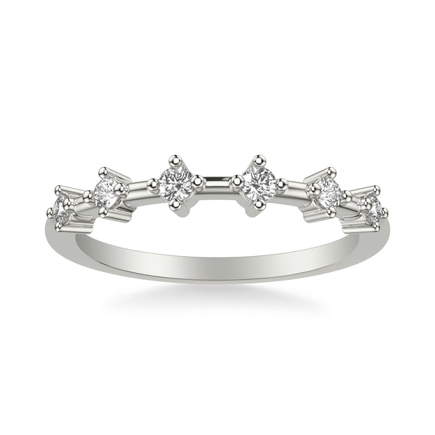 Contemporary Wedding Band with Single Diamond Station Accents