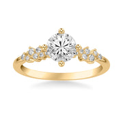 Contemporary Engagement Ring with East West Prong Setting and Scattered Diamond Accented Band