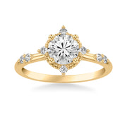 Classic Engagement Ring with Two Diamond Cluster Accented Band