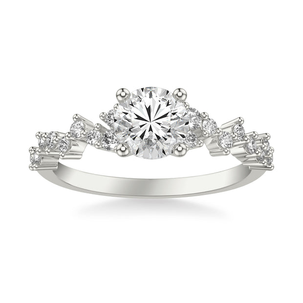 Contemporary Engagement Ring with Scattered Diamond Accented Band