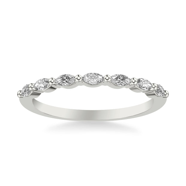 Contemporary Wedding Band with Marquise Diamonds and Shared Prongs