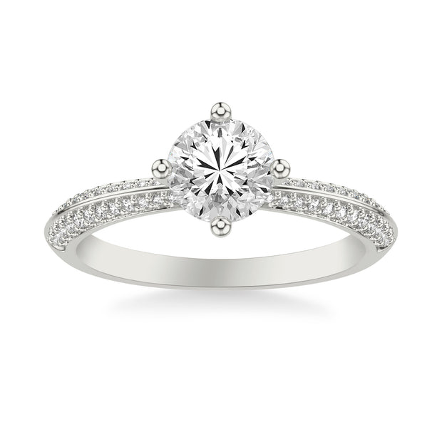 Contemporary Diamond Engagement Ring with a Double Row Diamonds on a Rounded Shank