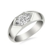 Contemporary East West Oval Engagement Ring with Wide Knife Edge Polish Band
