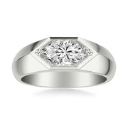 Contemporary East West Oval Engagement Ring with Wide Knife Edge Polish Band