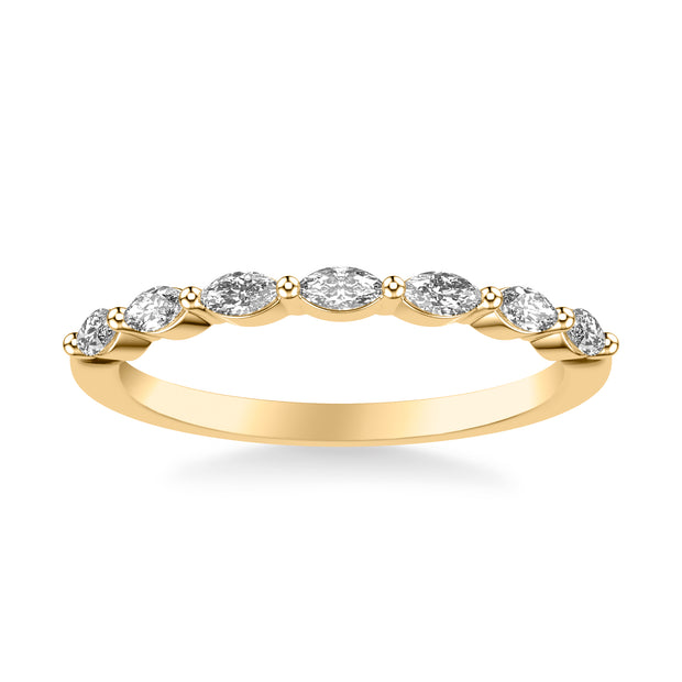 Contemporary Wedding Band with Marquise Diamonds and Shared Prongs