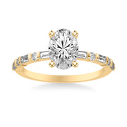 Contemporary Engagement Ring with Alternating Baguette and Round Diamond Shank