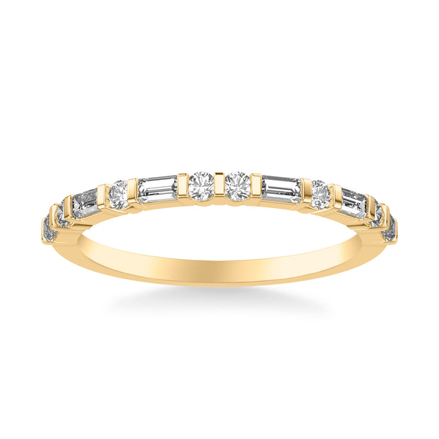 Contemporary Wedding Band with Alternating Baguette and Round Diamonds
