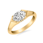 Contemporary East West Oval Engagement Ring with Hidden Halo and Knife Edge Polish Band