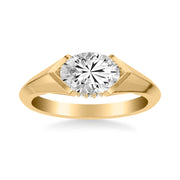 Contemporary East West Oval Engagement Ring with Hidden Halo and Knife Edge Polish Band