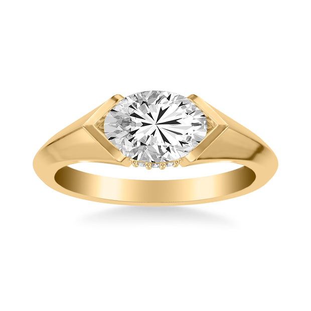 Contemporary East West Oval Engagement Ring with Hidden Halo and Knife Edge Polish Band