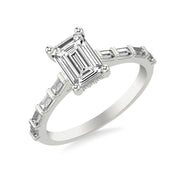 Contemporary Engagement Ring with Baguette Diamond Shank