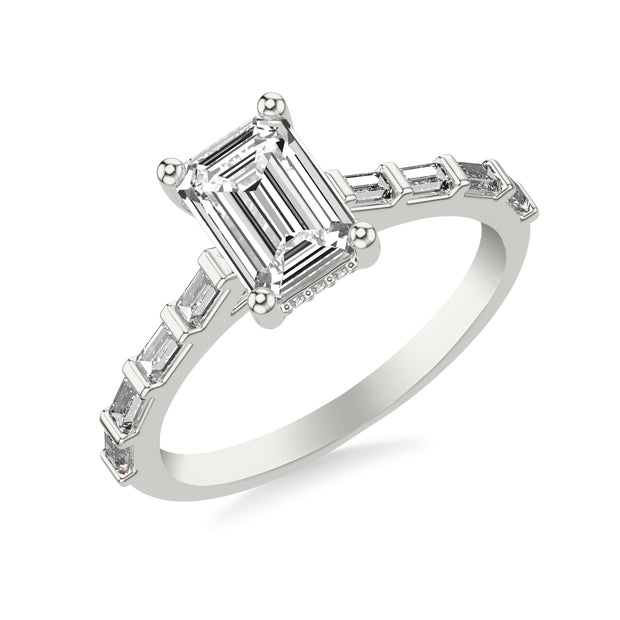Contemporary Engagement Ring with Baguette Diamond Shank