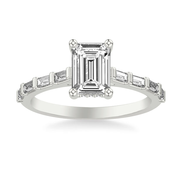 Contemporary Engagement Ring with Baguette Diamond Shank