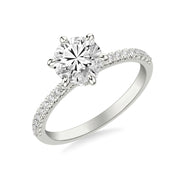 Classic Six Prong Engagement Ring with Diamond Collar and Diamond Shank