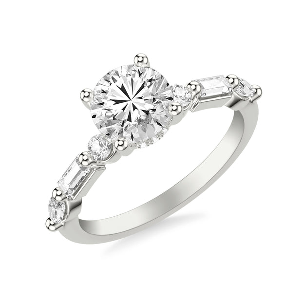 31-12231GRW-E.00 - Goldman - Contemporary Engagement Ring with Hidden Diamond Halo and Mixed Fancy Round and Baguette and Marquise Diamond Shank