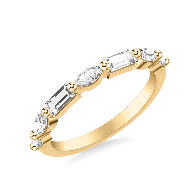 Contemporary Wedding Band with Mixed Fancy Baguette and Marquise and Round Diamonds