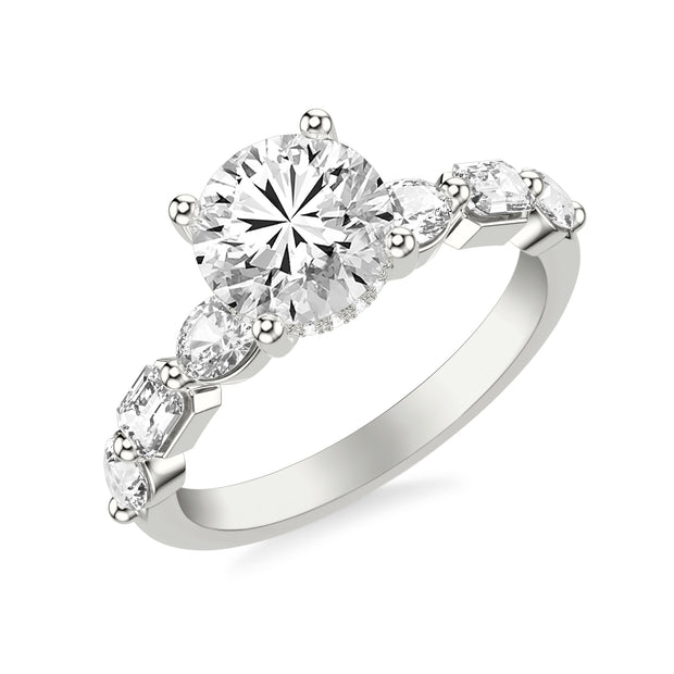 31-12233HRW-E.00 - Goldman - Contemporary Engagement Ring with Hidden Diamond Halo and Mixed Fancy Oval and Emerald and Pear Diamond Shank