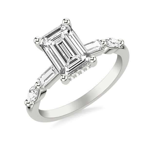 31-12236IEW-E.00 - Goldman - Contemporary Engagement Ring with Hidden Diamond Halo and Mixed Fancy Baguette and Marquise Diamond Shank