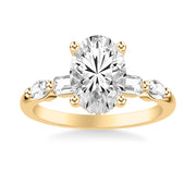 Contemporary Engagement Ring with Hidden Diamond Halo and Mixed Fancy Emerald and Oval Diamond Shank