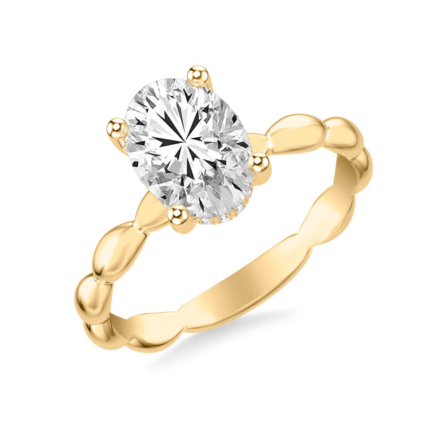 Contemporary Solitaire Engagement Ring with Organic Marquise Shaped Bead Polished Shank